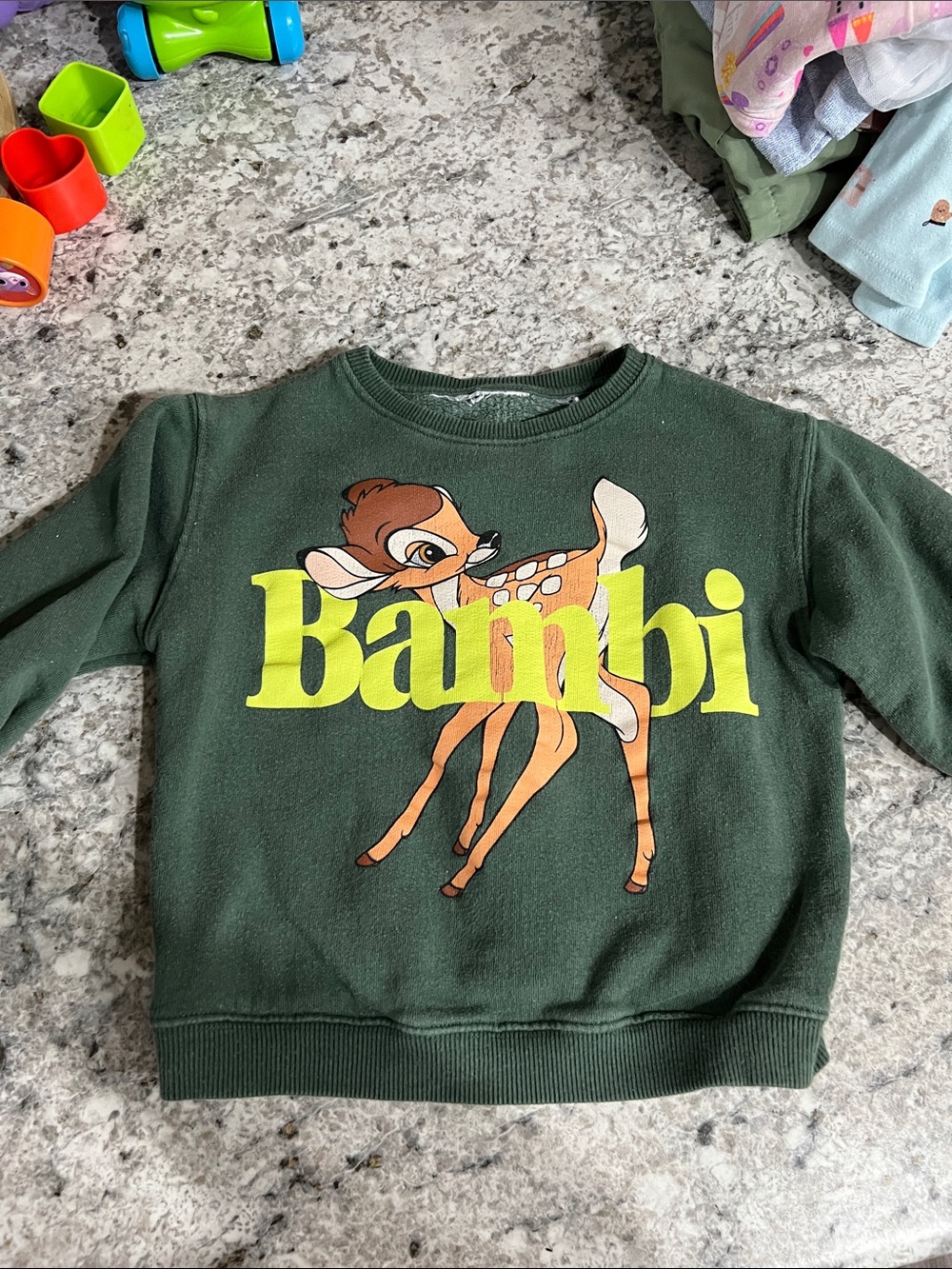 H&M Kids Forest Green Bambi Graphic Sweatshirt with Yellow Logo